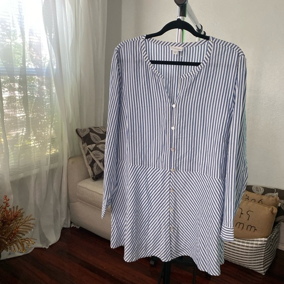 J. Jill Women's Tunic Top White & Blue Stripe Button Up Shirt Blouse SZ XL (B-6) - Picture 2 of 11